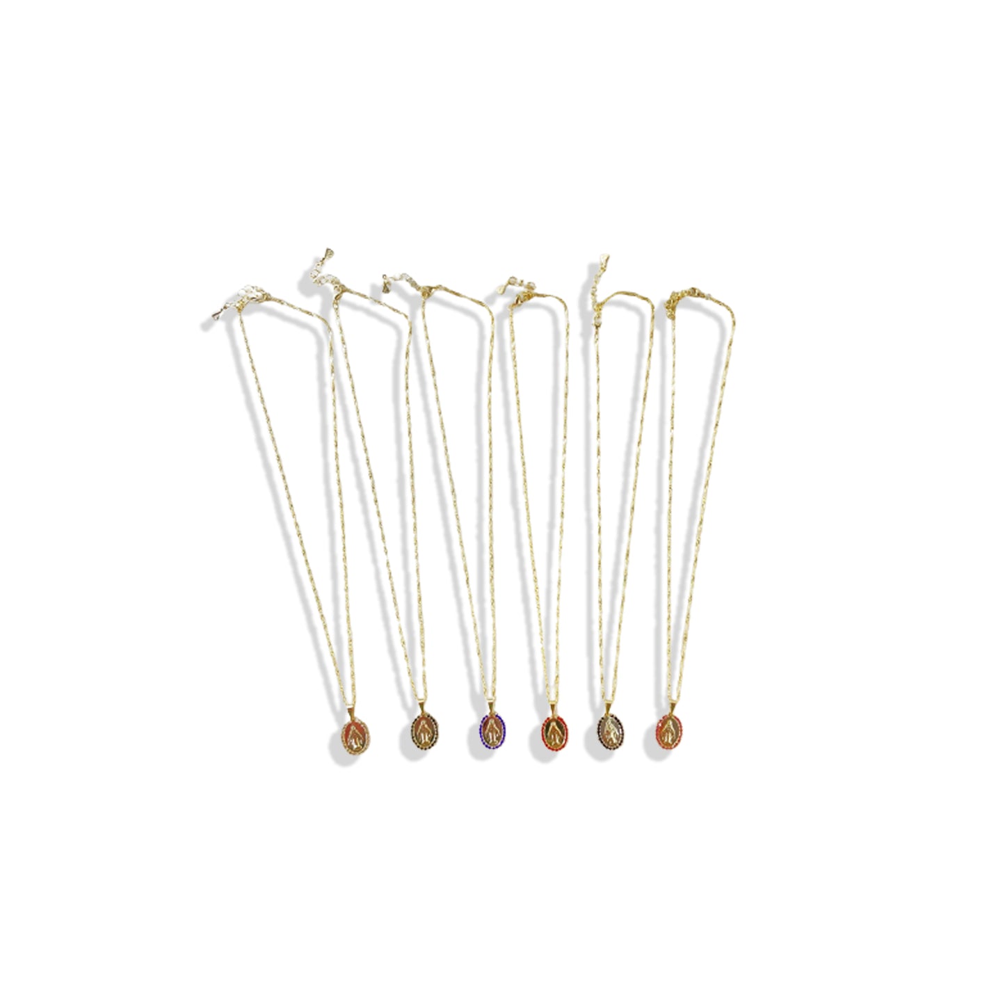 CORRENTE DOURADA OVAL NOSSA SENHORA DAS GRAÇAS G COM STRASS CORES SORTIDAS (3 UNIDADES)