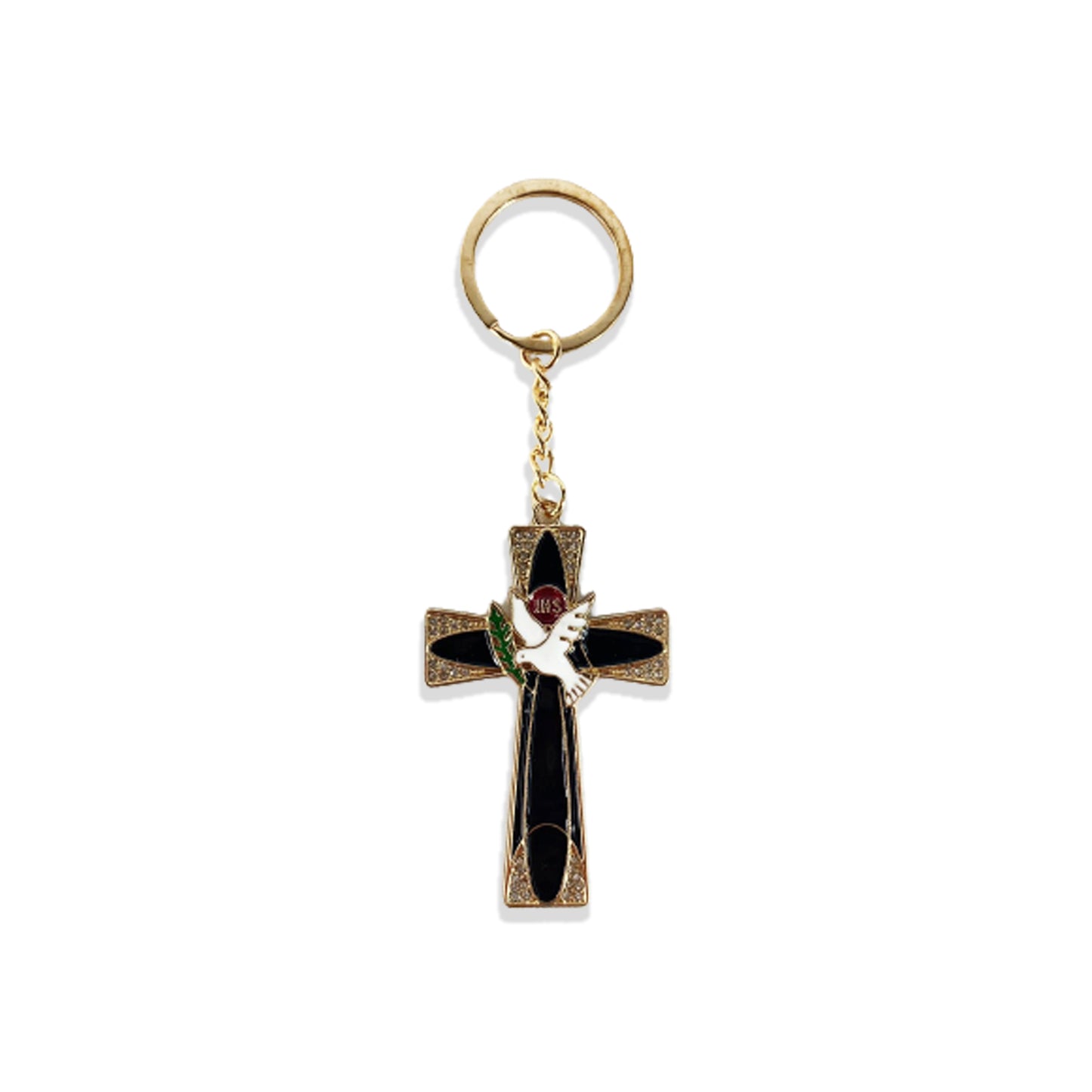 CHAVEIRO LUXO EUCARISTIA CRUCIFIXO PRETO COM STRASS (3 UNIDADES)