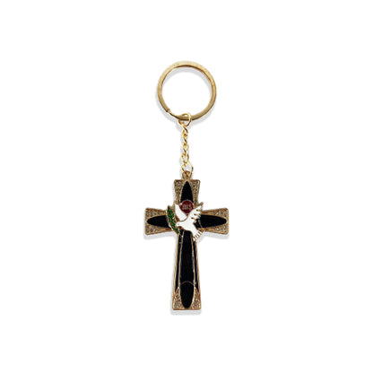 CHAVEIRO LUXO EUCARISTIA CRUCIFIXO PRETO COM STRASS (3 UNIDADES)