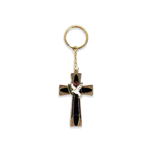CHAVEIRO LUXO EUCARISTIA CRUCIFIXO PRETO COM STRASS (3 UNIDADES)