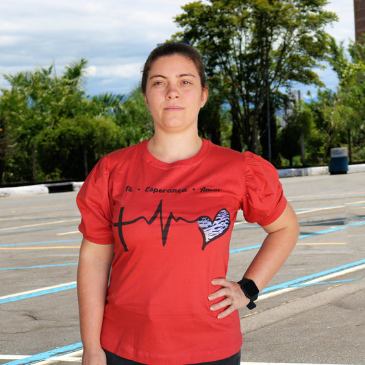 CAMISETA VERMELHA FÉ, ESPERANÇA E AMOR TAMANHO G (1 UNIDADE)
