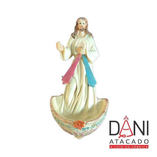 PORTA ÁGUA BENTA RESINA IMPORTADA JESUS MISERICORDIOSO (1 UNIDADE)