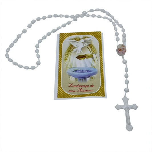 TERÇO ACRÍLICO LEMBRANÇA BATISMO ROSA 4MM (6 UNIDADES)