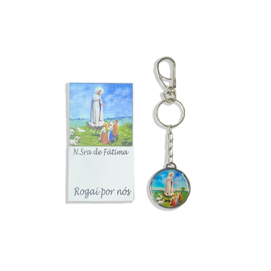 CHAVEIRO METAL DUPLA FACE COM MOSQUETE NOSSA SENHORA DE FÁTIMA (6 UNIDADES)