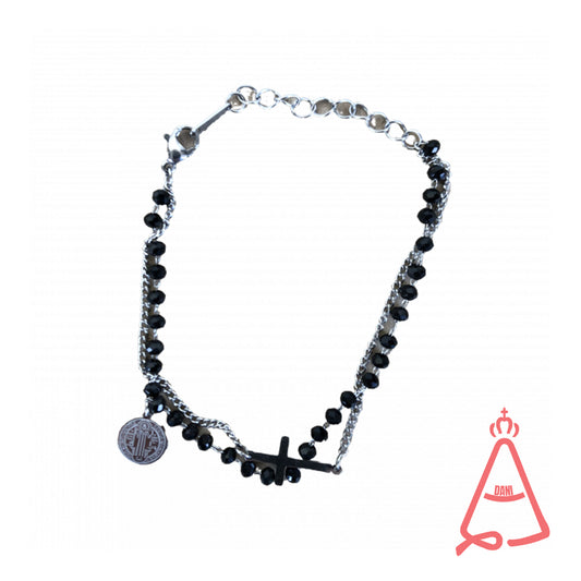 PULSEIRA AÇO INOX MEDALHA SÃO BENTO E CRUZ  (1 UNIDADE)