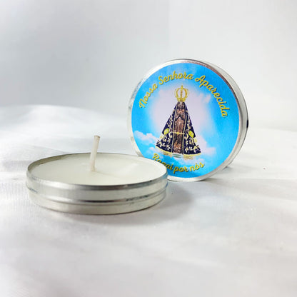 KIT LATA COM VELA AROMATIZADA NOSSA SENHORA APARECIDA (3 UNIDADES)