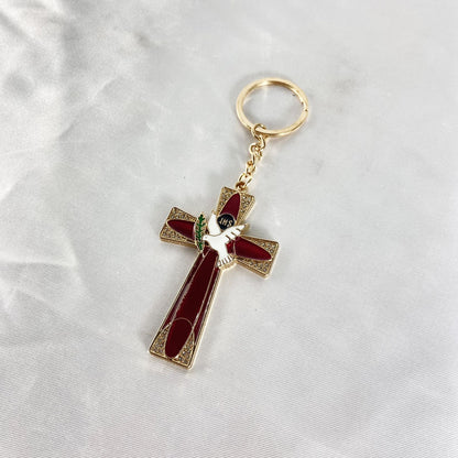 CHAVEIRO LUXO EUCARISTIA CRUCIFIXO VERMELHO COM STRASS (3 UNIDADES)