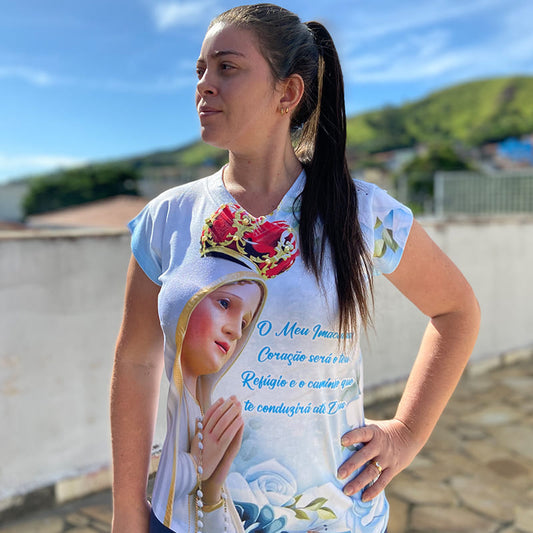 CAMISETA RELIGIOSA NOSSA SENHORA DE FÁTIMA AZUL TAMANHO:G (1 UNIDADE)