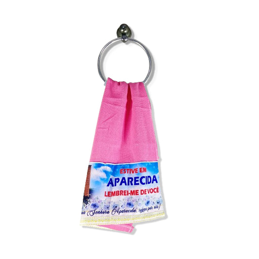 PANO DE PRATO NOSSA SENHORA APARECIDA ROSA BORDADO AMARELO (1 UNIDADE)