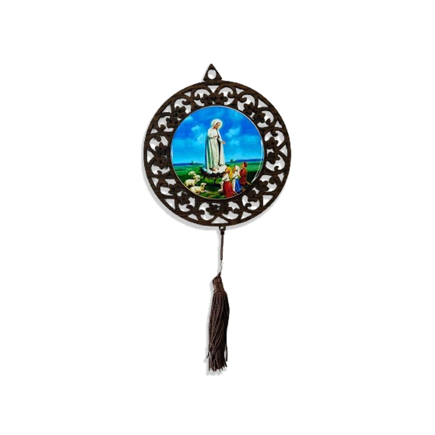 MANDALA MDF TABACO NOSSA SENHORA DE FÁTIMA 26CM (1 UNIDADE)