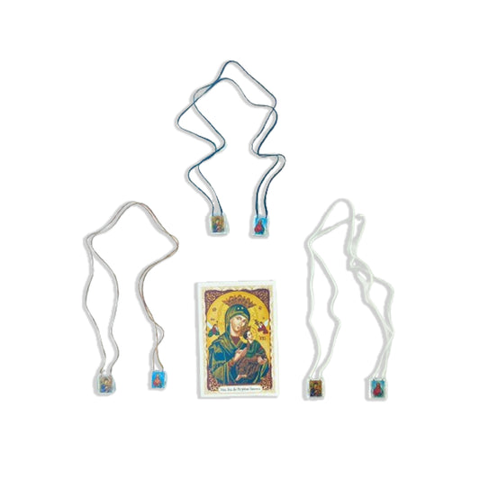 ESCAPULÁRIO CORDINHA NOSSA SENHORA DO PERPÉTUO SOCORRO E SAGRADO CORAÇÃO DE JESUS (12 UNIDADES)