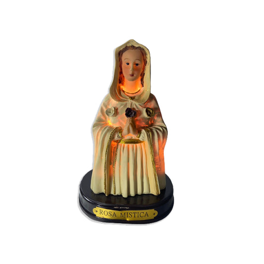 IMAGEM DE RESINA IMPORTADA NOSSA SENHORA DA ROSA MISTICA COM LUZ 16CM (1 UNIDADE)