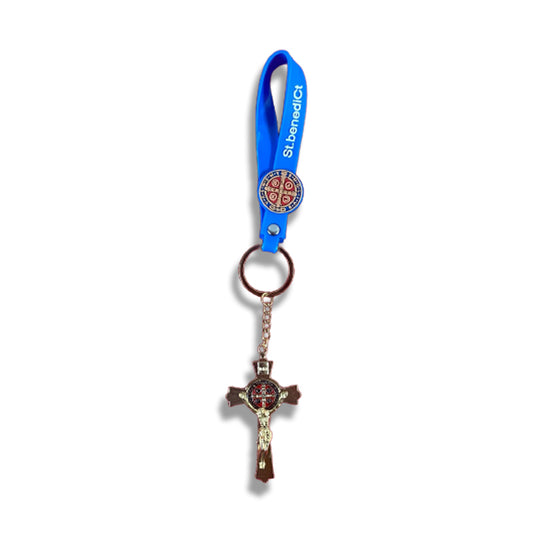 CHAVEIRO CRUZ SÃO BENTO COM FITA SILICONE AZUL (3 UNIDADES)
