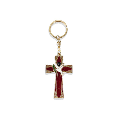 CHAVEIRO LUXO EUCARISTIA CRUCIFIXO VERMELHO COM STRASS (3 UNIDADES)