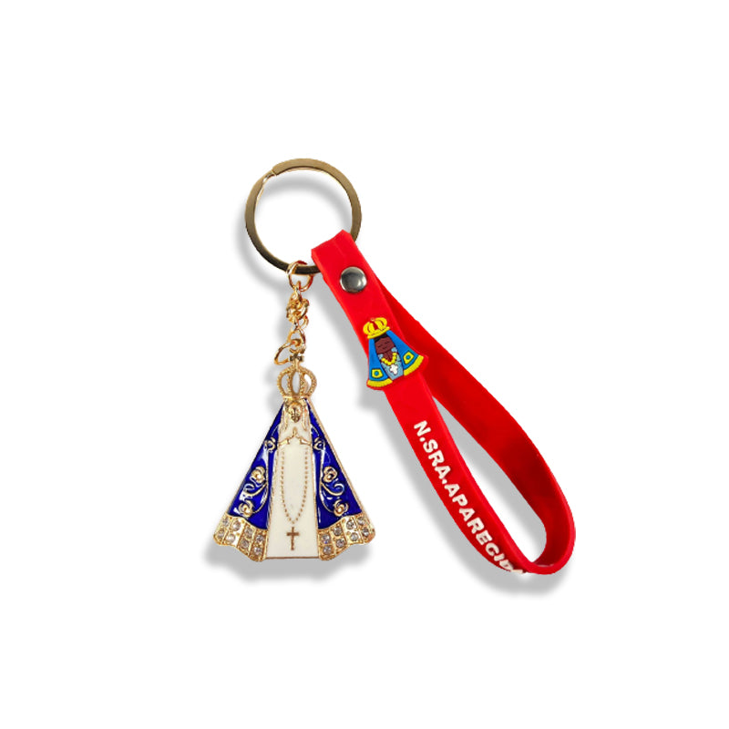 CHAVEIRO NOSSA SENHORA APARECIDA COM FITA SILICONE VERMELHO (3 UNIDADES)