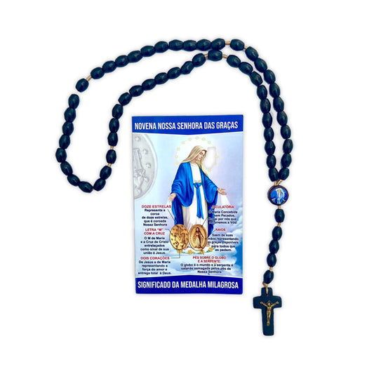 TERÇO DE MADEIRA NOSSA SENHORA DAS GRAÇAS PRETO 08MM (3 UNIDADES)