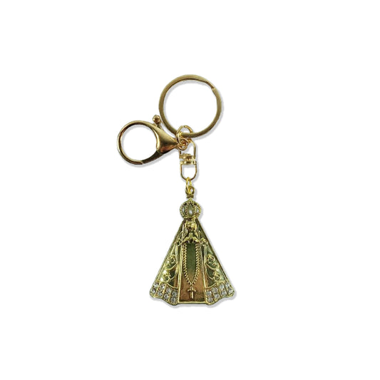 CHAVEIRO LUXO COM MOSQUETE  NOSSA SENHORA APARECIDA COM DOURADO COM STRASS (6 UNIDADES)