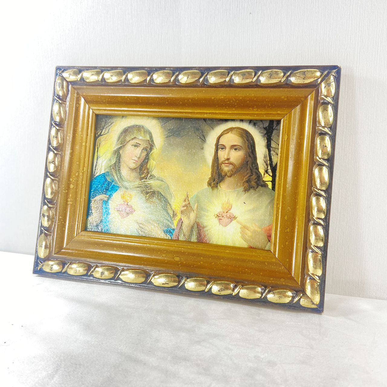 QUADRO COM MOLDURA RESINADO SAGRADO CORAÇÃO DE JESUS E IMACULADO CORAÇÃO DE MARIA  20,5X15,5 (1 UNIDADE)