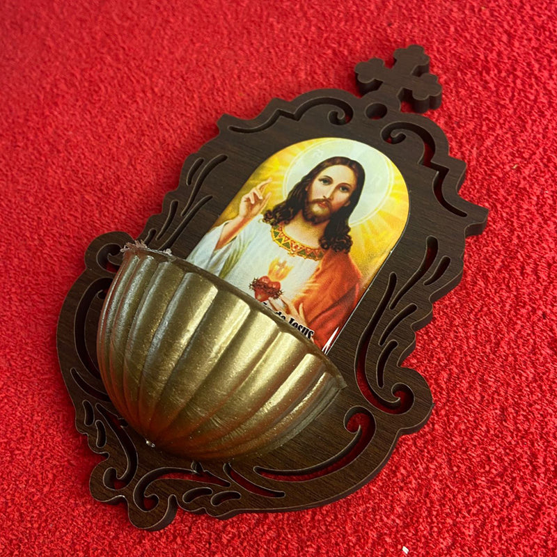 PORTA AGUA BENTA MDF SAGRADO CORAÇÃO DE JESUS 16CM (1 UNIDADE)