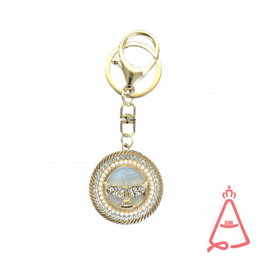 CHAVEIRO LUXO DIVINO ESPIRITO SANTO REDONDO MADREPÉROLA COM STRASS TRABALHADO (6 UNIDADES)