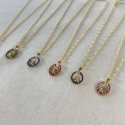 CORRENTE DOURADA OVAL NOSSA SENHORA DAS GRAÇAS G COM STRASS CORES SORTIDAS (3 UNIDADES)