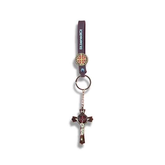 CHAVEIRO CRUZ SÃO BENTO COM FITA SILICONE MARROM (3 UNIDADES)