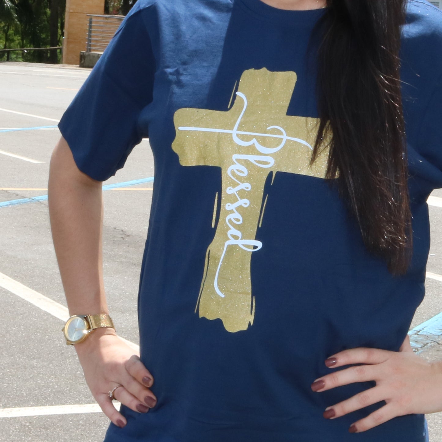 CAMISETA AZUL BLESSED TAMANHO PP (1 UNIDADE)