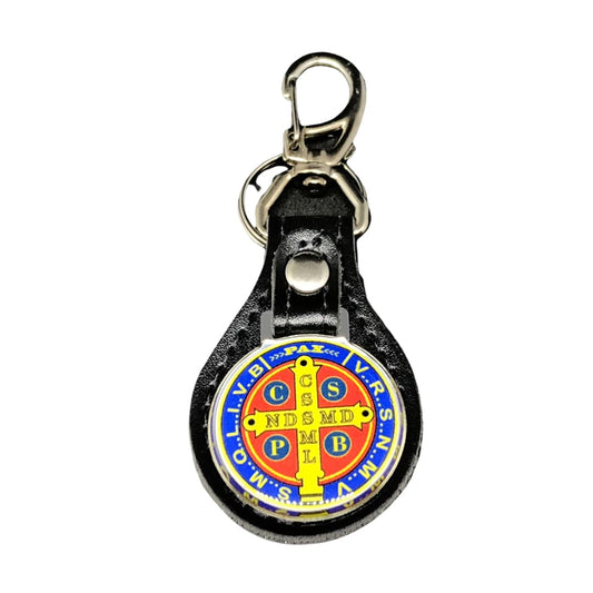 CHAVEIRO COURO MOSQUETE MEDALHA SÃO BENTO COLORIDO (12 UNIDADES)