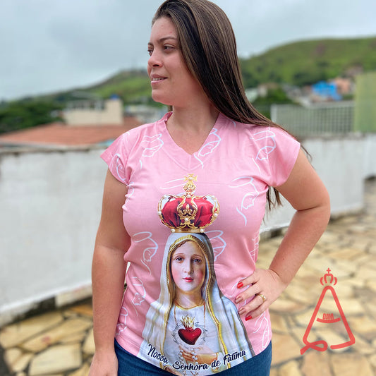 CAMISETA RELIGIOSA NOSSA SENHORA DE FÁTIMA ROSA TAMANHO:G (1 UNIDADE)