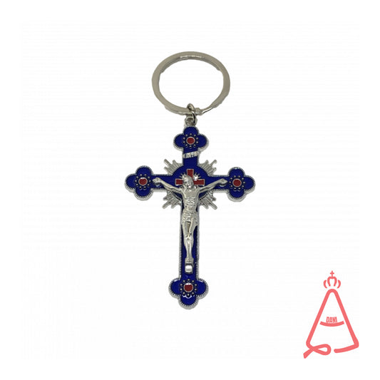 CHAVEIRO PRATA CRUCIFIXO AZUL (3 UNIDADES)