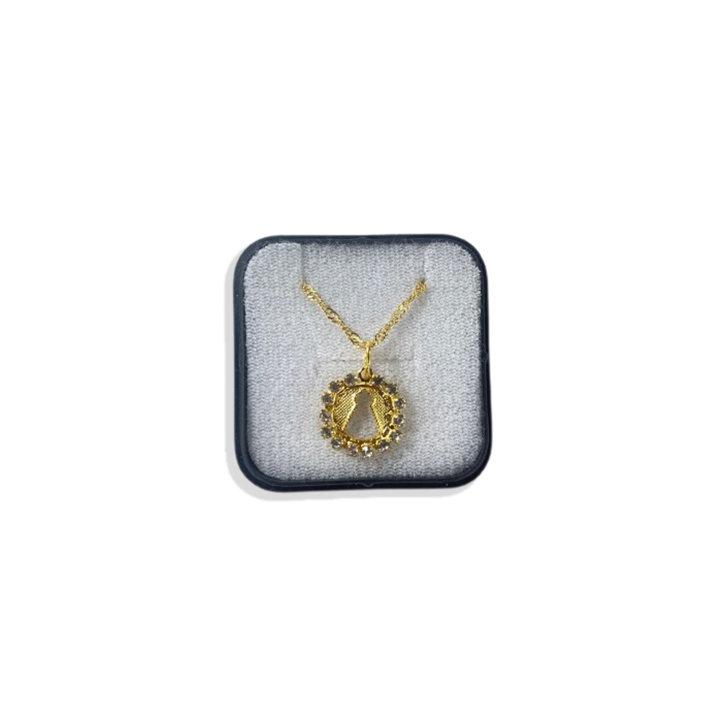 CORRENTE DOURADA NOSSA SENHORA APARECIDA OVAL COM STRASS BRANCO (1 UNIDADE)