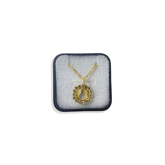 CORRENTE DOURADA NOSSA SENHORA APARECIDA OVAL COM STRASS BRANCO (1 UNIDADE)