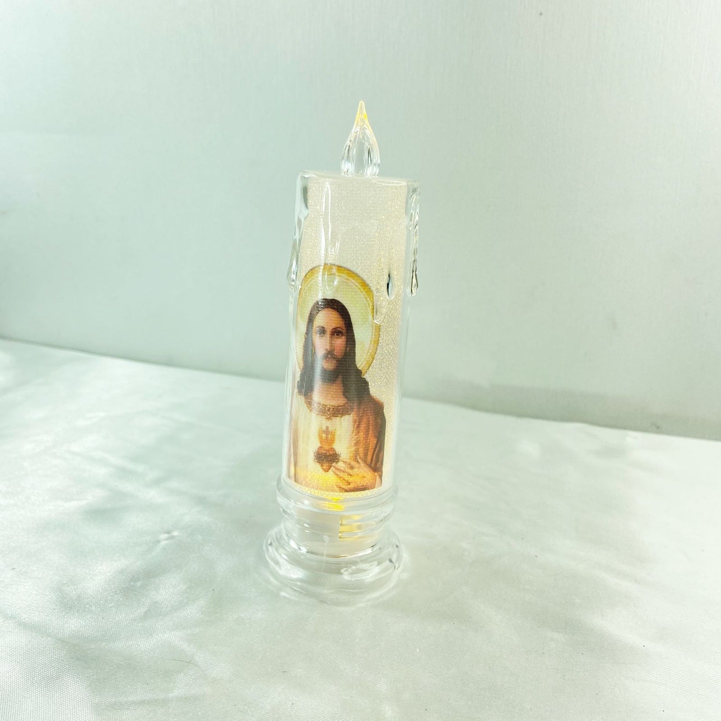 VELA ELETRÔNICA TRANSPARENTE SAGRADO CORAÇÃO DE JESUS MOD2 15CM (1 UNIDADE)
