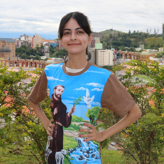 CAMISETA MARROM SÃO FRANCISCO DE ASSIS TAMANHO XGG (1 UNIDADE)