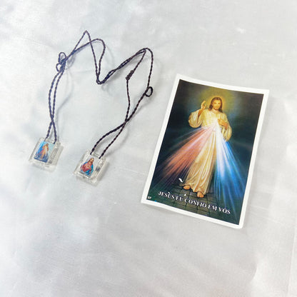 ESCAPULÁRIO CORDINHA JESUS MISERICORDIOSO E SAGRADO CORAÇÃO DE JESUS (12 UNIDADES)