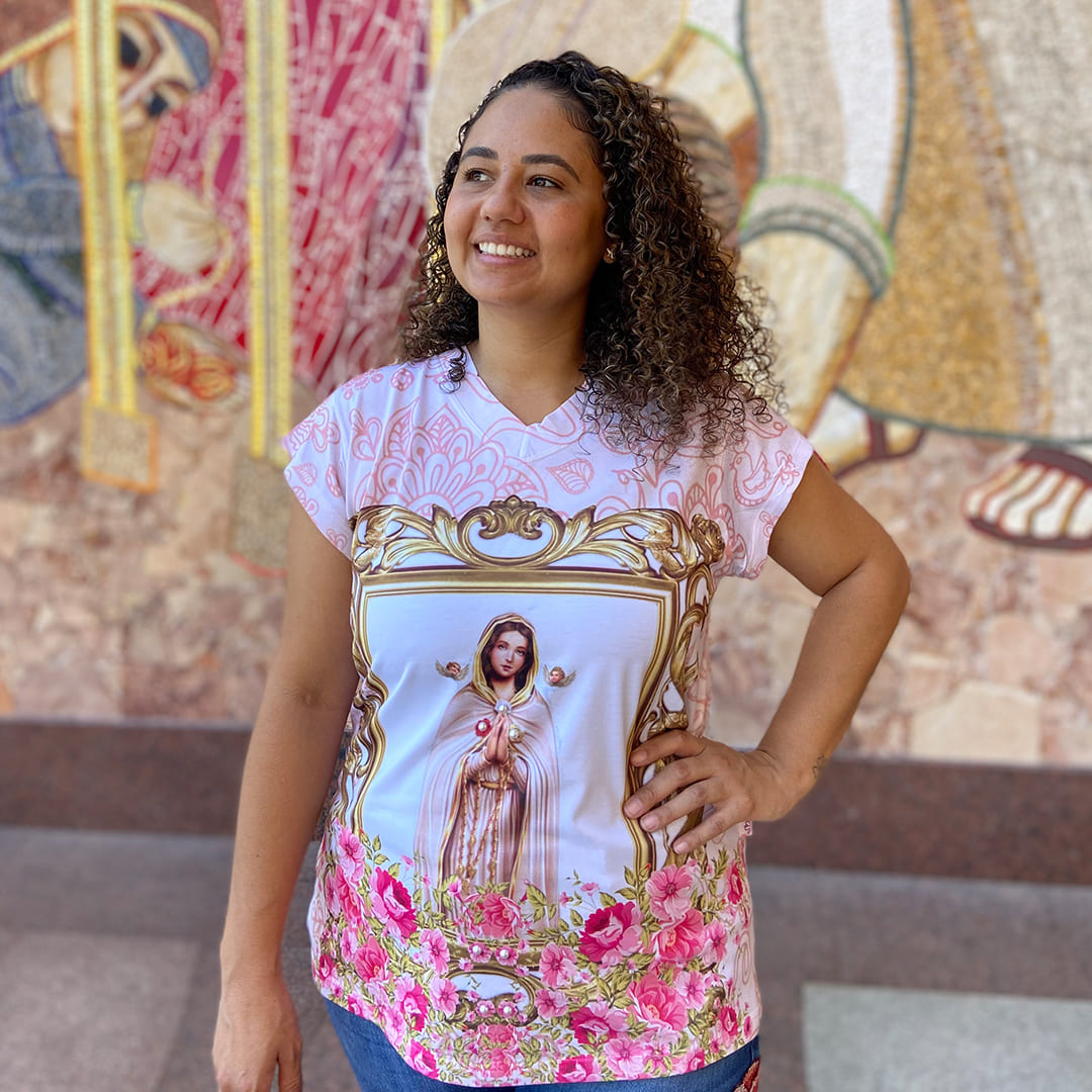 CAMISETA RELIGIOSA ROSA MÍSTICA TAMANHO:GG (1 UNIDADE)