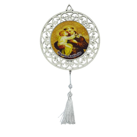 MANDALA MDF BRANCA RESINADA SANTO ANTÔNIO 25CM (1 UNIDADE)