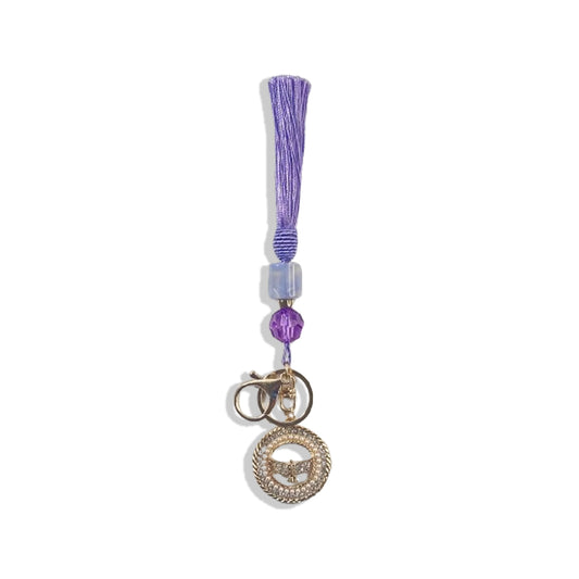 CHAVEIRO LUXO COM MOSQUETE DIVINO ESPÍRITO SANTO COM POMPOM ROXO (1 UNIDADE)
