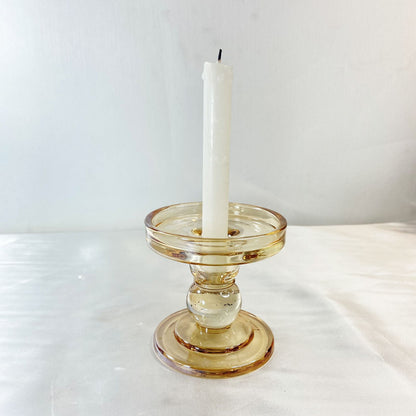 CASTIÇAL DE VIDRO BEGE 8,5CM (1 UNIDADE)