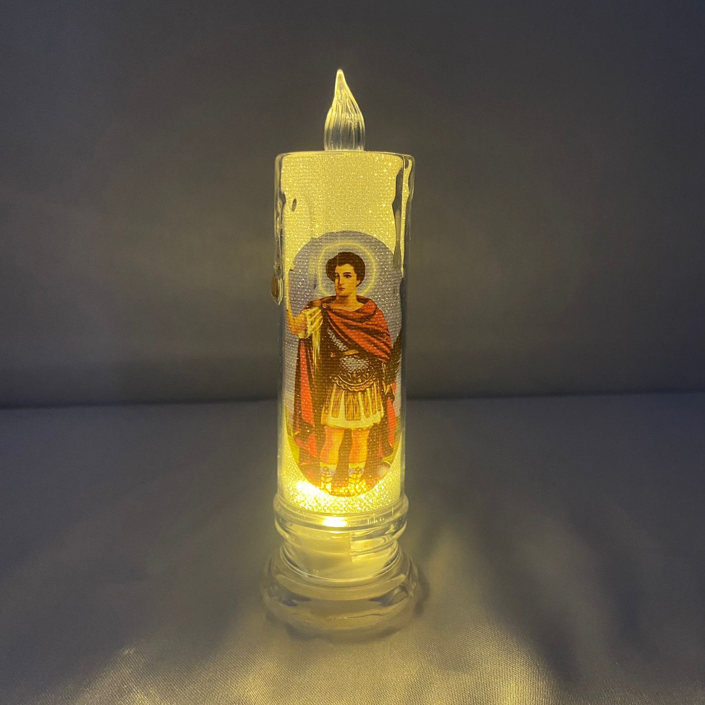 VELA ELETRÔNICA TRANSPARENTE SANTO EXPEDITO 15CM (1 UNIDADE)