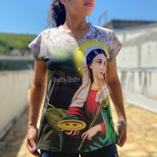CAMISETA RELIGIOSA SANTA LUZIA MOD2 TAMANHO:M (1 UNIDADE)