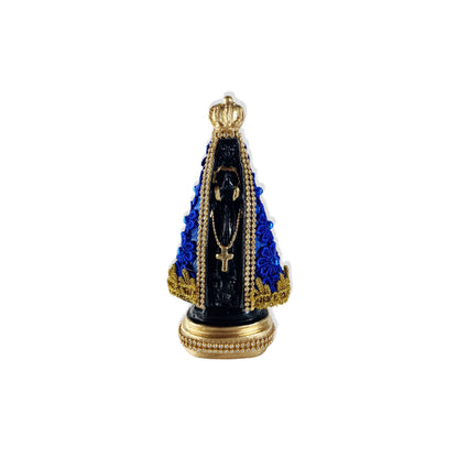 IMAGEM DE GESSO NOSSA SENHORA APARECIDA FLOR DE RENDA AZUL COM STRASS 16CM (1 UNIDADE)