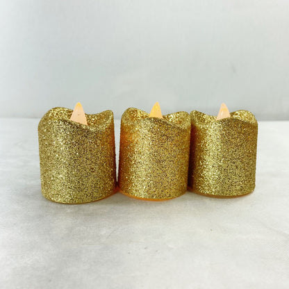 KIT VELA ELETRÔNICA COM GLITER DOURADO 4,5CM (03 UNIDADES)