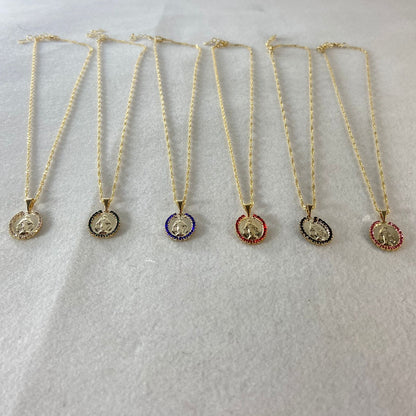 CORRENTE DOURADA OVAL NOSSA SENHORA DAS GRAÇAS G COM STRASS CORES SORTIDAS (3 UNIDADES)
