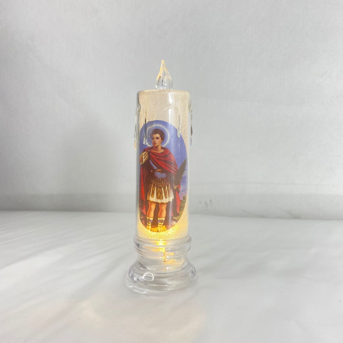 VELA ELETRÔNICA TRANSPARENTE SANTO EXPEDITO 15CM (1 UNIDADE)