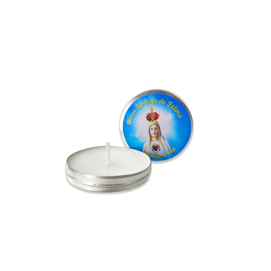 KIT LATA COM VELA AROMATIZADA NOSSA SENHORA DE FÁTIMA (3 UNIDADES)