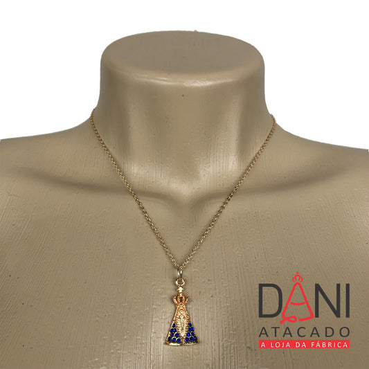 CORRENTE DOURADA NOSSA SENHORA APARECIDA CORPO DETALHADO COM STRASS (1 UNIDADE)