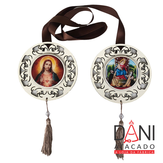 ESCAPULÁRIO DE PORTA BRANCO NOSSA SENHORA DO ROSÁRIO DE POMPÉIA E SAGRADO CORAÇÃO DE JESUS (1 UNIDADE)