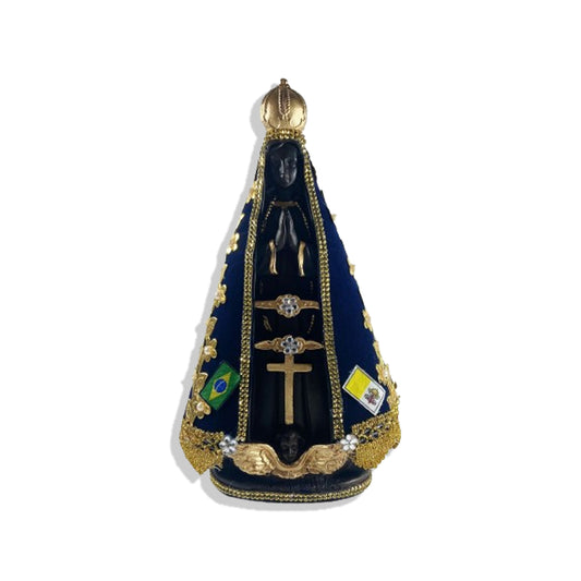 IMAGEM DE GESSO NOSSA SENHORA APARECIDA MANTO COM PÉROLA E STRASS DOURADO 29CM (1 UNIDADE)
