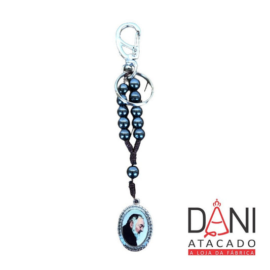 CHAVEIRO DEZENA HEMATITA SANTO PADRE PIO (3 UNIDADES)